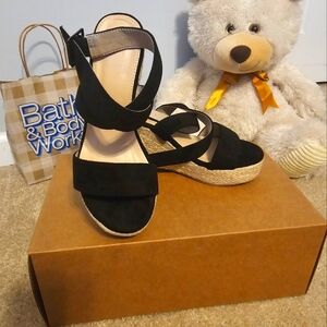 NWT Cross Buckle Wedges